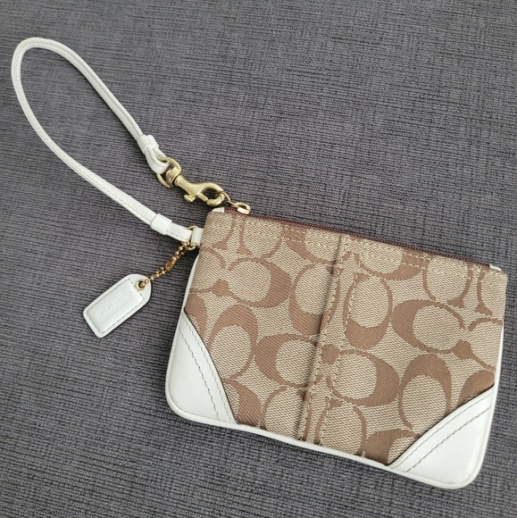 Coach Signature Canvas Wristlet - C Logo - Gently Used - Tan and White - Picture 1 of 10